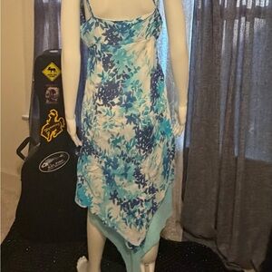Max Bergman Parisian Vintage Never Worn Floral Blue and White Scarf Dress